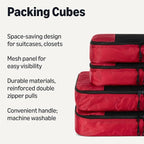 Amazon Essentials 4-Piece Packing Cubes Travel Accessories Set, Luggage Organizer with Double Zipper, Mesh Top, Space-Saving, 2 Medium/2 Large, Red (Previously Amazon Basics)