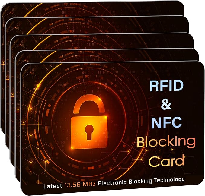 SaiTech IT 5 Pack RFID Blocking Card, Protector for Entire Wallet, Purse, and Debit Credit Cards from NFC Contactless Theft for Men & Women - Orange Black