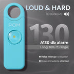 POM Personal Safety Alarm for Women – 130dB Loud Emergency Siren, USB-C Rechargeable with Bright LED Flashlight, Portable Keychain Design for Self Defense, Purse, Backpack & Travel (Aqua)