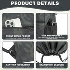 HOLYLUCK Men & Women Outdoor Sport Gym Sack Waterproof Drawstring Backpack Bag (Standard with drawstring, Black Camo)