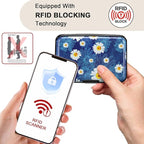 ELFISH Mini RFID Aluminum Wallet Credit Cards Holder Business Card Case Metal ID Case for Men Women(White Flower)