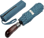 Balios Travel Folding Umbrella with Real Wood Handle Auto Open Close Vented Windproof Canopy - Designed in UK