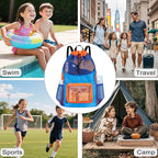 Swim Bag for Kids Mesh Beach Backpack for Boys Lightweight Drawstring Beach Bag Swimming Pool Sports Gym String Bag (Blue)