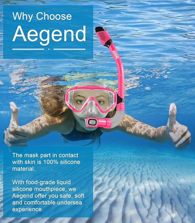 Aegend Snorkeling Gear for Adults Youth Kids, Snorkel Mask with Top Dry Valve - Panoramic View Anti-Leak and Anti-Fog with Mesh Bag for Snorkeling, Scuba Diving, Freediving & Swimming