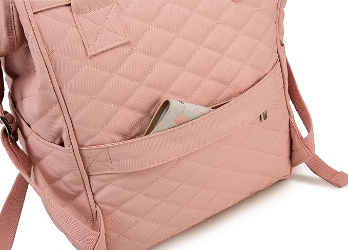 Kinmac Wide Open Style Laptop Backpack Travel Outdoor Backpack For Laptop Up to 15.6 Inch(Pink Embroidery)