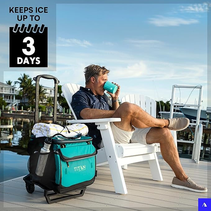 Titan by Arctic Zone Collapsible Wheeled Soft Sided Cooler with Detachable Rolling AT Cart, Insulated Bag with Leak Proof Lining, for Travel, Beach, Picnic, 60 Can Capacity