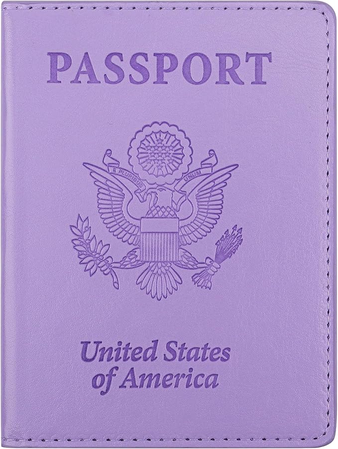 Passport Holder for Travel Men Women - Passport Cover, Passport Wallet Case Travel Essentials Travel Must Haves Accessories Blocking Leather Card Slot Protector for Stocking Stuffers Gifts, Purple