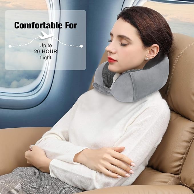 Cirorld Neck Pillow for Traveling, Travel Pillows for Airplanes,100% Pure Memory Foam Travel Neck Pillow, Adjustable Flight Pillow, Portable Plane Accessories with Eye Mask, Earplugs, Carry Bag