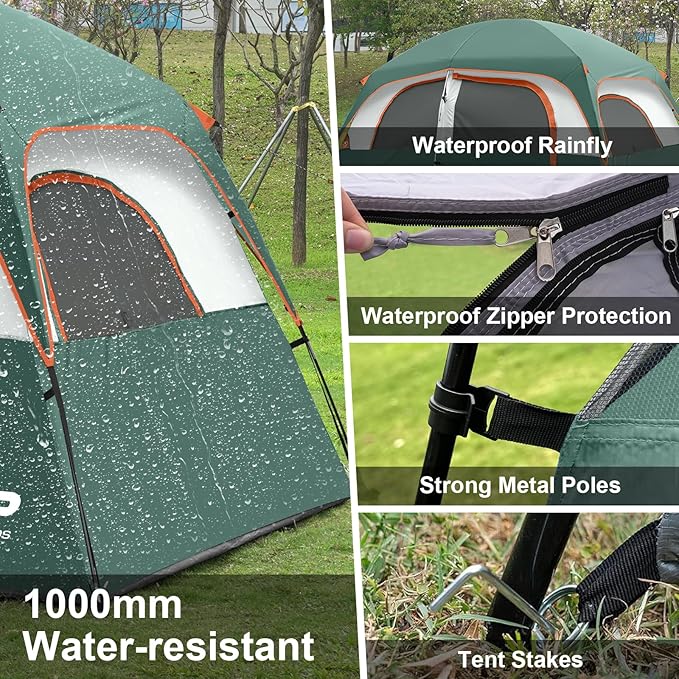 CAMPROS CP Upgraded 6/8 Person Camping Tents, Waterproof Windproof Family Tent with Larger Mesh Windows & Door, Double Layer, Easy Set Up, All-Season Dome Tent with Top Rainfly & Carry Bag