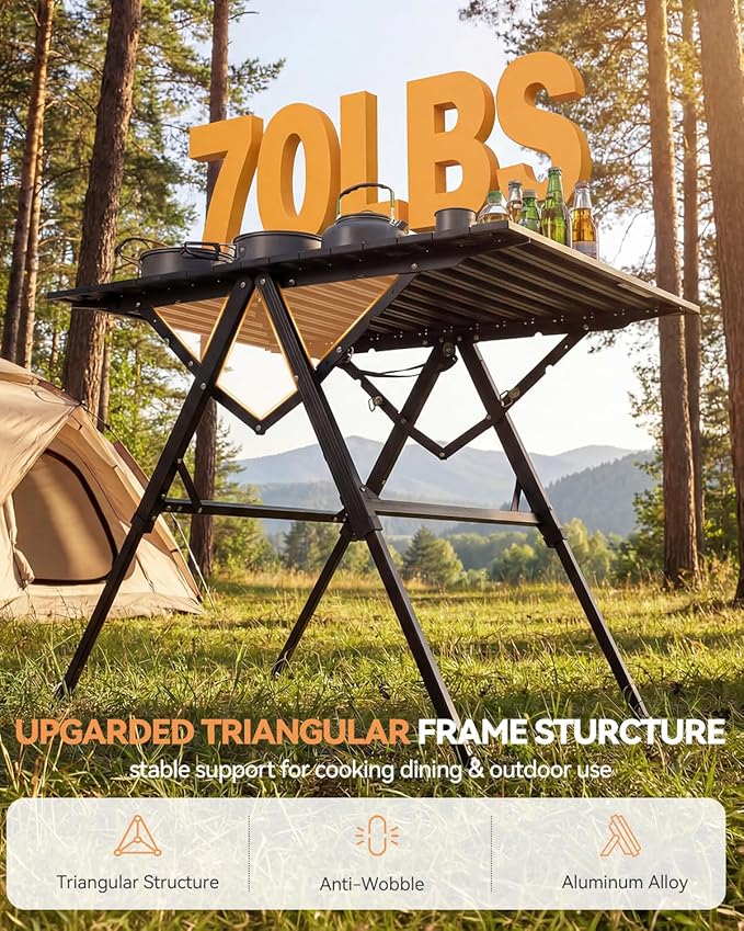 Sportneer Camping Table Folding Table, Bi-Fold Portable with Fast Open Design, Adjustable Height 16.5-27.6", 35.4"x23.6" Lightweight Aluminum Tabletop, Handle & Shoulder Strap for Outdoor Picnic