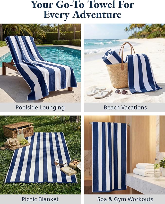 LANE LINEN Beach Towels 4 Pack - Premium 520 GSM Beach Towel – 100% Cotton Ultra Soft, Thick & Highly Absorbent Pool Towels for Seaside & Summer Use - Quick Dry Towel Set for Holiday Travel Use - Blue