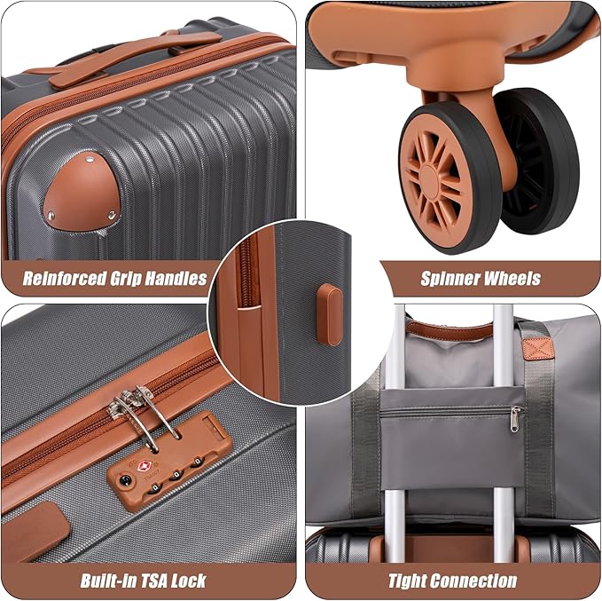 Cosbarn Luggage Sets 5 Piece Suitcases with Wheels, Suitcase Set ABS Hard Case Luggage with TSA Lock Spinner Wheels Durable Travel Luggage