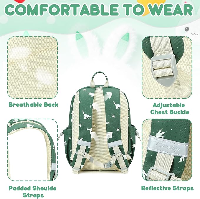 CAMTOP Preschool Backpack for Kids Boys Girls Toddler Backpack Kindergarten School Bookbags for Age 3-8 (Green Dinosaur)