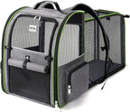 Large Cat Backpack Carrier Expandable Pet Carrier Backpack for Small Dogs Medium Cats Fit Up to 18 Lbs,Dogs Foldable Puppy Backpack Carrier for Travel, Hiking,Grey with Green Edge,L