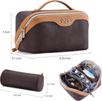 BOYATU Travel Makeup Bag Organizer Cosmetic Bag: 3 Pcs Set Make up Bags for Women with Handle - Waterproof Vegan Leather Toiletry Bags Travel Essentials Pouch with Compartments (A-03-Brown)