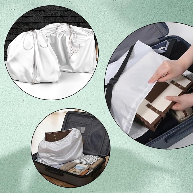 JJUNW 3 Pcs Dust Bags For Handbags, White Purse Dust Bags With Drawstring, Large Cloth Storage Purse Protector Bag For Handbags Shoulder Bag Purses Shoes Daily Travel Storage