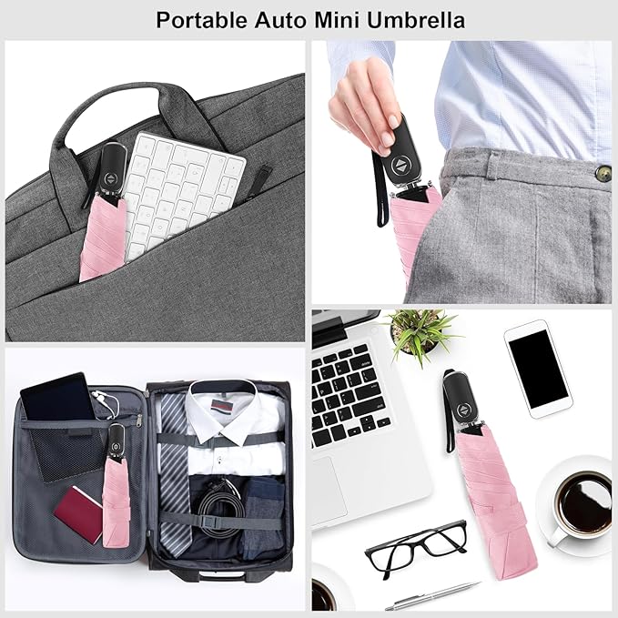 Compact Travel Umbrella for Purse - Flat Handle, Waterproof for Light Rain