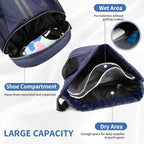 JELUTAR Drawstring Backpack Gym Bag with Shoes Compartment for Soccer, Basketball, Swim, Water-Resistant String Backpack Beach Cinch for Women Men, Navy Blue