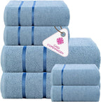 CASA COPENHAGEN Eternal 6Pcs 100% Egyptian Cotton Large Designer Towels Gift Set- Dusty Blue, 500 GSM, 2Bath 2Hand 2Washcloths, Bath Towels for Bathroom Set for Women & Men