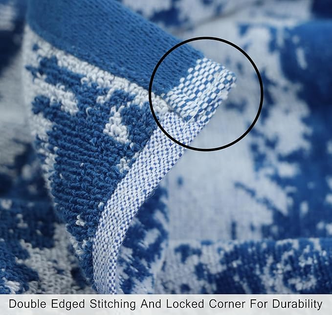 COTTON CRAFT Hooded Beach Towel – Oversized 39 x 68 Towel with Hood for Adults - Summer Wave - 100% Cotton Velour Terry Jacquard Towel - Pool Bath Wrap - 450 GSM - Soft Absorbent Quick Dry – Blue