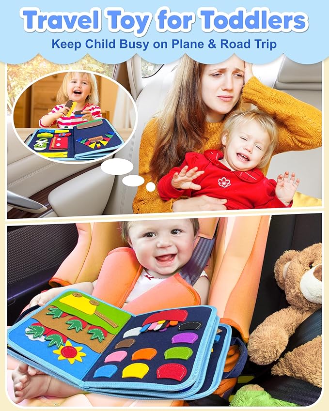Exorany Busy Board Montessori Toys for Toddler Boy Birthday Gifts, Busy Book Sensory Learning Toys for Toddlers, Toddler Boy Airplane Car Travel Toy Educational Activities