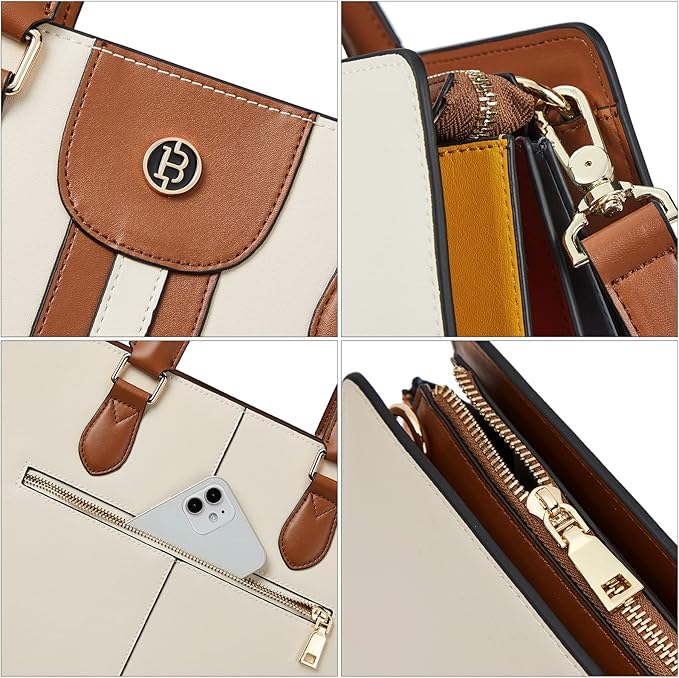 BOSTANTEN Leather Laptop Briefcase for Women Shoulder Bag 15.6 Inch Business Computer Work Tote