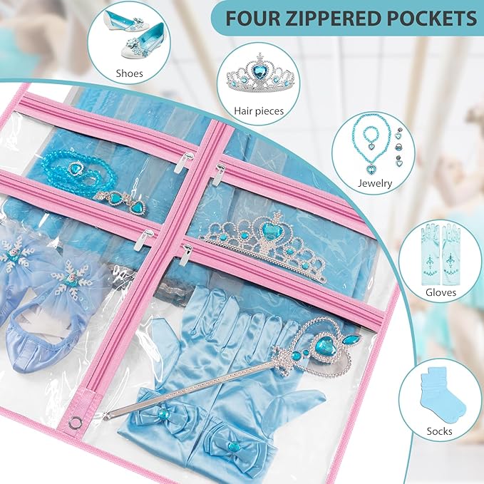 SLEEPING LAMB 6 Packs Clear Garment Bags for Dancers With 4 Pockets, 40" Kids Costume Bag for Travel and Dance Competition, Hanging Clothes Storage for Dress, Uniform, Pink