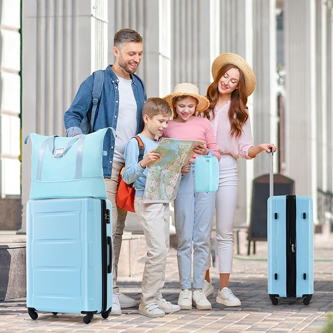 Luggage Sets, 2 Piece Carry on Luggage Set with Travel Bags, 2 Piece Expandable Spinner Hardshell Suitcase with TSA Lock, Back to School Suitcase, Women Men, Light Blue, 20/24 inch