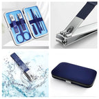 QURIPE 7pcs Manicure Set, Nail Clippers Kit, Stainless Steel Manicure Kit, Nail Clipping Tools Portable Travel Grooming Kit, The Best Gift with Luxurious Case (Blue)