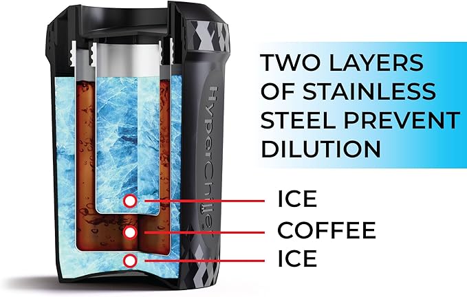 HyperChiller HC2 Patented Iced Coffee/Beverage Cooler, NEW, IMPROVED,STRONGER AND MORE DURABLE! Ready in One Minute, Reusable for Iced Tea, Wine, Spirits, Alcohol, Juice, 12.5 Oz, Black