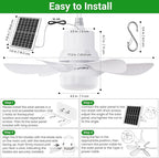 Solar Ceiling Fan with Light, 18000mAh Rechargeable Camping Fan with Remote, 450CFM Strong Airflow, 17.5'' Portable Outside Battery Powered Ceiling Fan for Gazebo, Canopy, Tent, RV