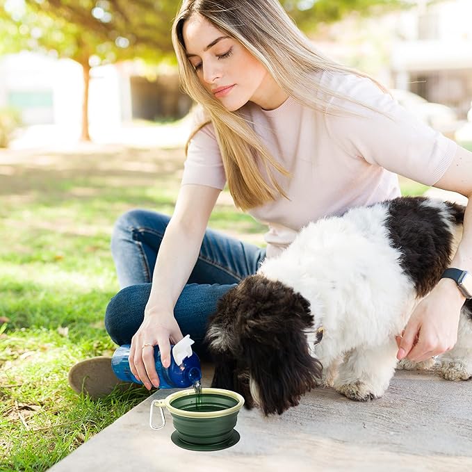 Collapsible Dog Bowl with Non Skid Suction Base -100% Pure Silicone Foldable Water Bowl, Portable Dog Bowl for Travel, Hiking & Camping 350mL 1 Piece