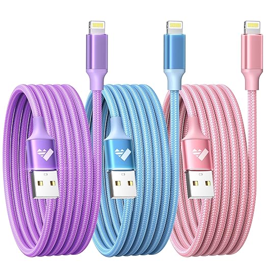 Aioneus iPhone Charger 10 ft 3Pack, Apple Certified Long Lightning Cable 10ft Nylon Braided 3A Fast Charging Cord for iPhone 14 13 12 11 XS Max XR 8 SE