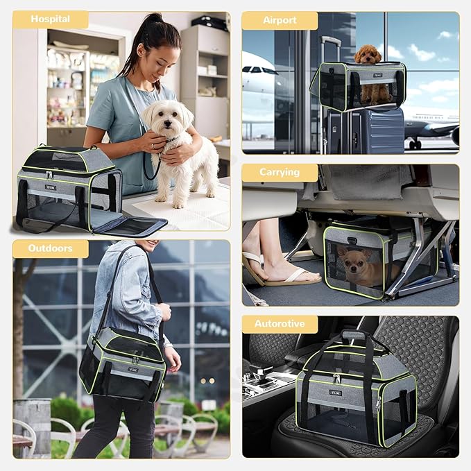 Lekereise Top-Expandable Pet Carrier 18x11x11Inch Delta American United Airline Approved Soft Sided Underseat to 15lbs Travel Carriers for Small Dogs Cats with Locking Safety Zippers Anti-Scratch Mesh