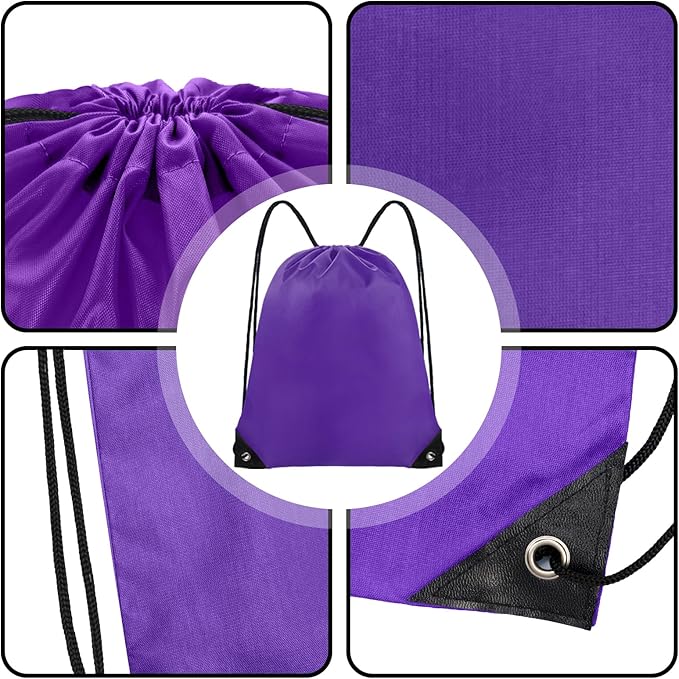 Grneric Drawstring Bags 28 PCS Drawstring Backpack Bulk String Backpack Cinch Bag Sackpack for Men Women Gym (Purple)