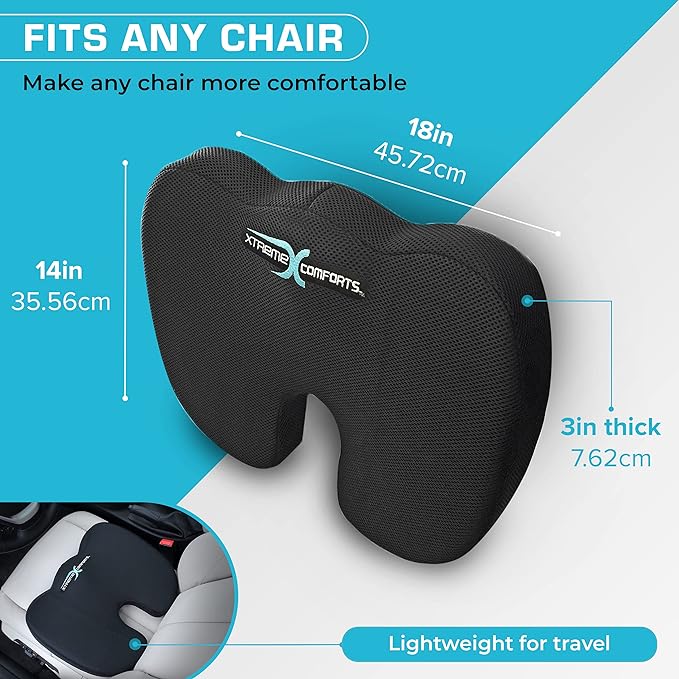 Xtreme Comforts Seat Cushion, Tailbone Relaxer - Coccyx Cushion for Tailbone Pain Desk, Wheelchair & Car Use - Back Support Pillow for Chair