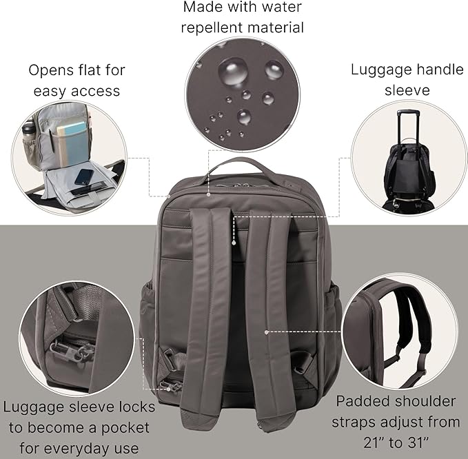 Baggallini Tribeca Expandable Laptop Backpack - 15"x11" Lightweight RFID Computer Bag for Work & Travel with Luggage Sleeve