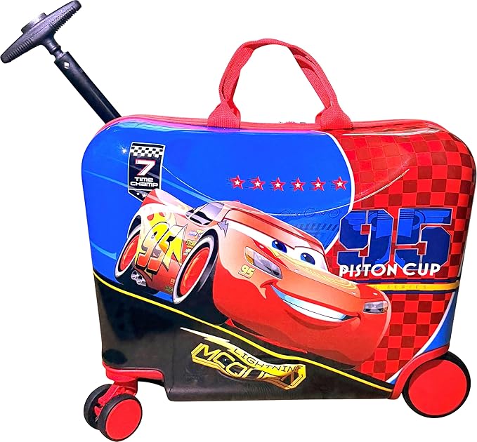 Fast Forward Ride-On 18" Suitcase For Kids/Tow-Along Toddler Carry-On Luggage With Wheels (Cars II)
