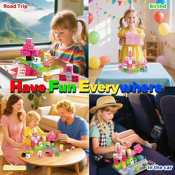 Princess Magnetic Building Blocks Travel Toys - 35PCS Magnet Cubes for Kids Ages 4-8, STEM Learning Toys, Portable Magnetic Toys Set for Toddlers 3-5, Boys & Girls，Birthday Gifts, Classroom Prizes