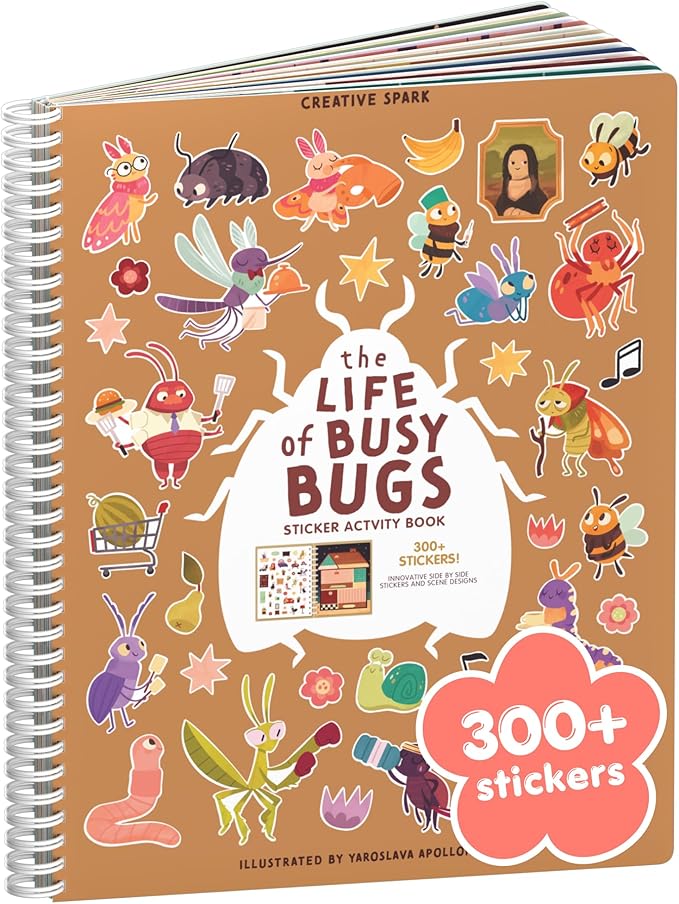 The Life of Busy Bugs 300+ Sticker Book for Girls by Cupkin Toddler Road Trip Activity Coloring + Sticker Book, Road Trip Essentials, 8 Coloring Pages + Scenes for Ages 2–8 Years