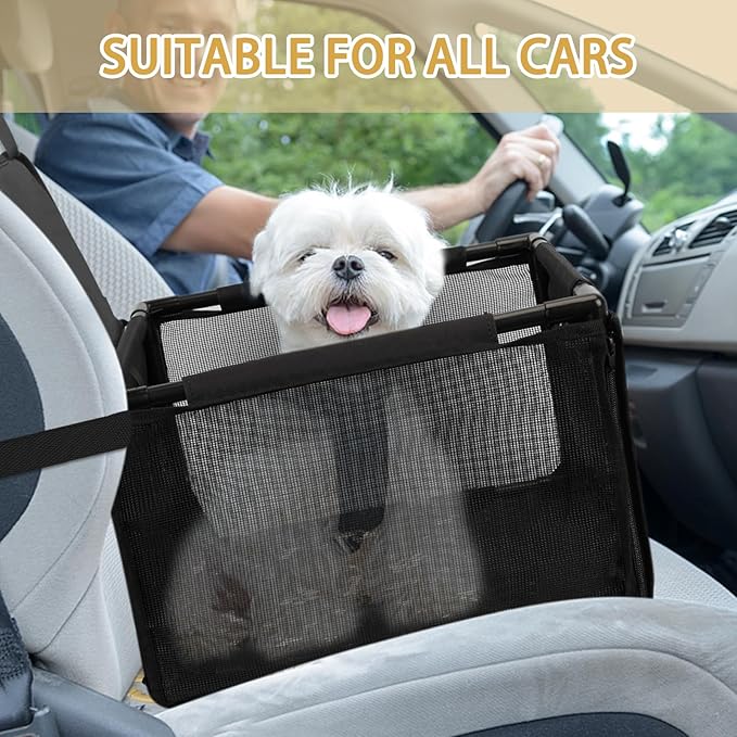 Dog Car Seat Foldable Dog Car Booster Seat Waterproof Breathable Oxford Travel Bag for Small to Medium Dogs, Puppies, and Pets-Pure Black-Upgrade