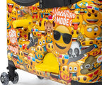 Younglingz LIL FLYER GO V2 x Emoji Ride On Suitcase for Kids | Carry On Luggage with Toddler Seat, Foldable Handlebars, Pedals, and Removable Wheels | Holds up to 80 lbs | Yellow Emoji | Ages 2-6