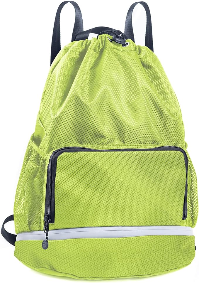 Swim Beach Sports Drawstring Backpack - Gym Bag with Shoes Compartment and Waterproof Pocket for Gym Accessories, Swim Essentials - Kids Mens Beach Workout Bag