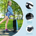 2-in-1 Ride-On Scooter Suitcase,Carry On Hardshell Ride On Suitcase Scooter for Kids Age 4-15, Multifunctional Ride On Lightweight Kids Luggage with Wheels(Size:Blue)