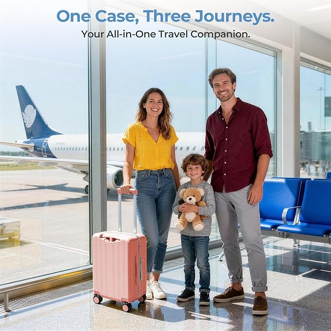 20" Ride-On Luggage with Child Seat, Hardside Carry-On Suitcase with 360° Silent Spinner Wheels, TSA Lock, & Dual Telescoping Handles for Kids & Adults & Busy Moms
