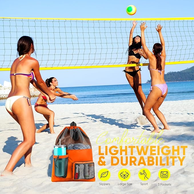 HOHOM Swim Mesh Beach Bag, Waterproof Gym Bags for Women and Men, Large Pool Bag Swimming Gear Drawstring Backpack