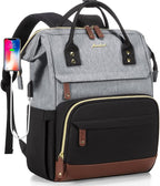 Focdod Women Laptop Backpack Work Bag: 17 inch Travel Computer Backpacks for Nurse Teacher Waterproof College Bookbag with USB Charger Anti-theft Casual Business Backpack Purse Black Grey Brown