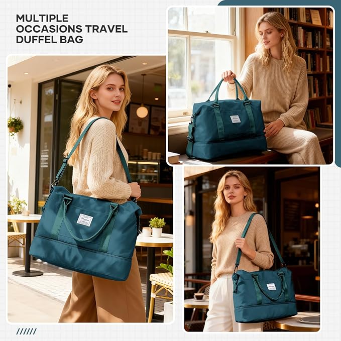 Travel Duffel Bag, Sports Tote Gym Bag, Shoulder Weekender Overnight Bag for Women