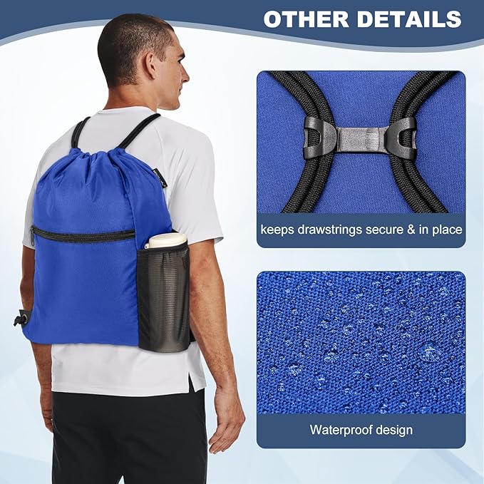 HOLYLUCK Men & Women Outdoor Sport Gym Sack Waterproof Drawstring Backpack Bag (Standard with drawstring, Blue)