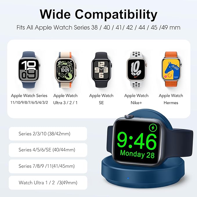 2026 Upgraded for Apple Watch Charger Magnetic Fast Charging Dock,Portable Wireless Charging Stand Compatible with iWatch Series Ultra/SE/11/10/9/8/7/6/5/4/3/2 Support Nightstand Mode-Blue